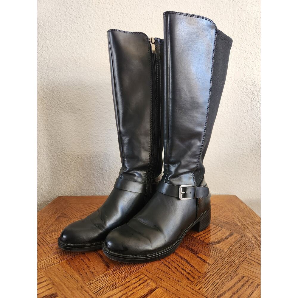 Franco Sarto Women's Leather Zip Up Riding Calf Black Boots 6.5